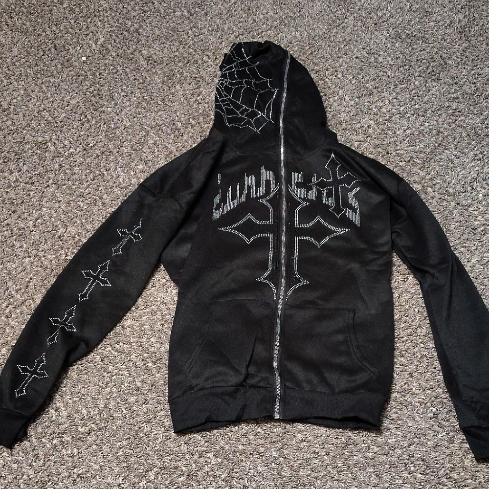 Black Hoodie with Silver Embroidery